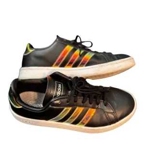 Adidas Grand Court Womens Sz 9.5 Shoes Black Iridescent Classic Low Top Sneakers