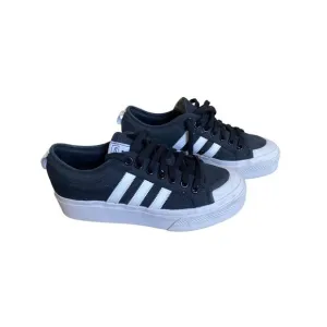 Adidas Nizza Platform Sneakers Black &amp; White Womens Size 10.5 Canvas Low-Top Cas