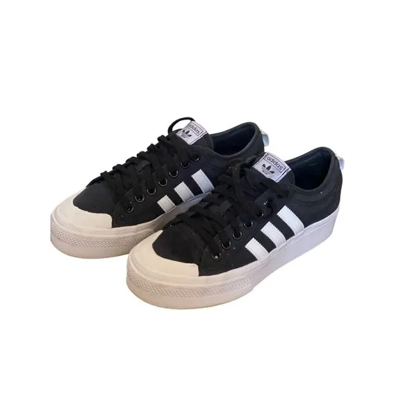 Adidas Nizza Platform Sneakers Black &amp; White Womens Size 10.5 Canvas Low-Top Cas
