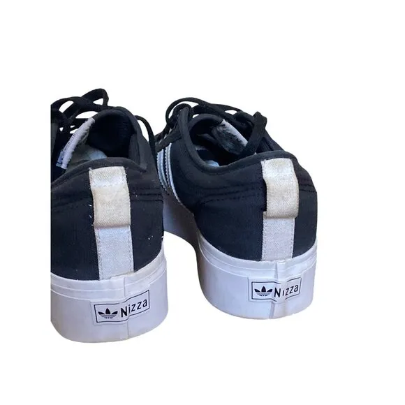 Adidas Nizza Platform Sneakers Black &amp; White Womens Size 10.5 Canvas Low-Top Cas