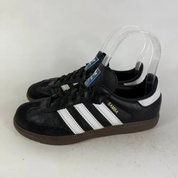 Adidas Samba OG Sneakers Kids 2 Black Leather Lace Up Low Top Running Shoes