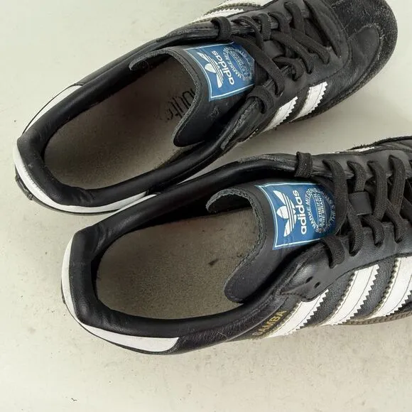 Adidas Samba OG Sneakers Kids 2 Black Leather Lace Up Low Top Running Shoes