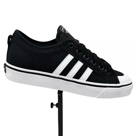 adidas Youth Boys Nizza Sneakers Size 6 Black White Canvas Vintage Hoops Style