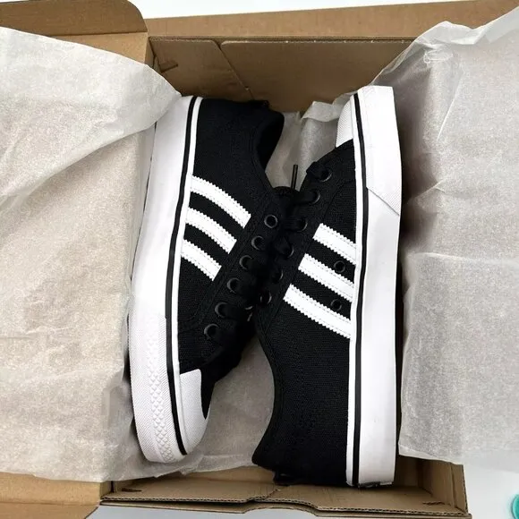 adidas Youth Boys Nizza Sneakers Size 6 Black White Canvas Vintage Hoops Style
