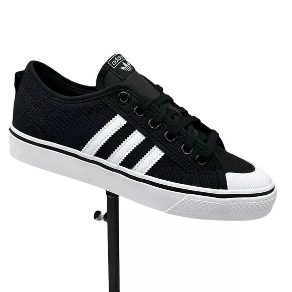 adidas Youth Boys Nizza Sneakers Size 6 Black White Canvas Vintage Hoops Style