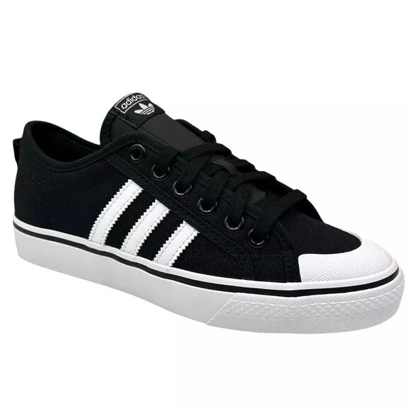 adidas Youth Boys Nizza Sneakers Size 6 Black White Canvas Vintage Hoops Style