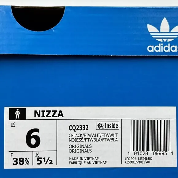 adidas Youth Boys Nizza Sneakers Size 6 Black White Canvas Vintage Hoops Style