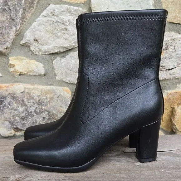 Aerosoles Women's Cinnamon Mid Calf Boots Black Size 8.5 Faux Leather Ortholite