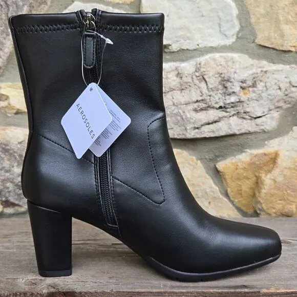 Aerosoles Women's Cinnamon Mid Calf Boots Black Size 8.5 Faux Leather Ortholite