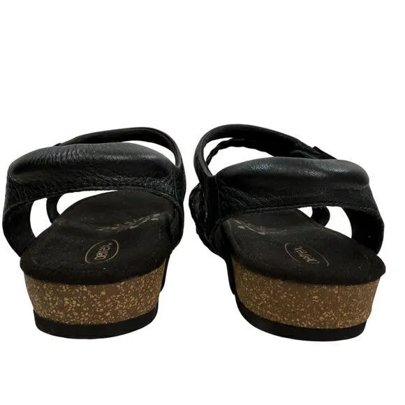 Aetrex Jillian Braided Wedge Sandals‎ Women's Black Leather Comfort Shoes Size 7