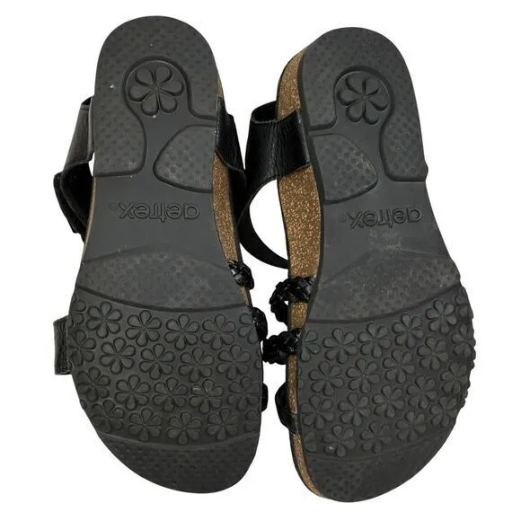 Aetrex Jillian Braided Wedge Sandals‎ Women's Black Leather Comfort Shoes Size 7