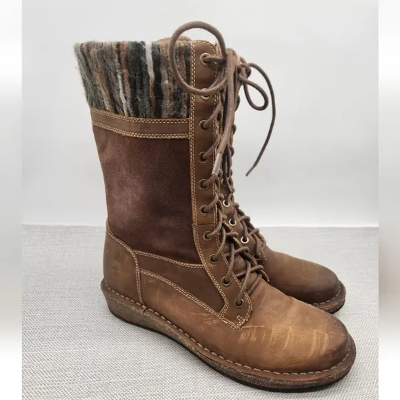 Aetrex Size 9-9.5 Mid Calf Boots Leather Fabric Flaw