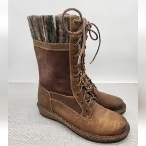 Aetrex Size 9-9.5 Mid Calf Boots Leather Fabric Flaw