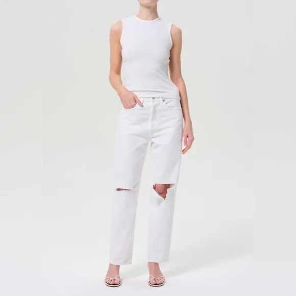 Agolde 90’s Mid Rise Loose Fit Jeans in Vanish White Size 31