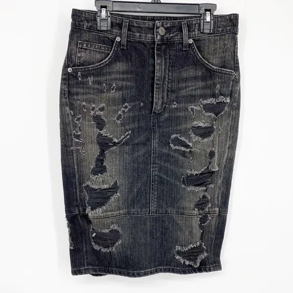 Agolde Distressed Denim Pencil Skirt Sz 25