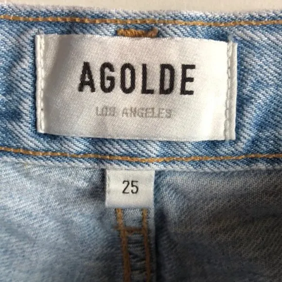 Agolde Riley High Rise Crop Jeans Light Blue Distressed Denim Size 25