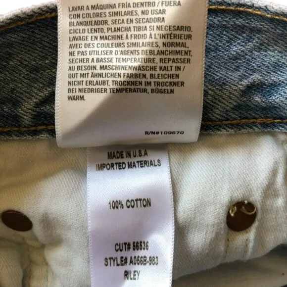 Agolde Riley High Rise Crop Jeans Light Blue Distressed Denim Size 25