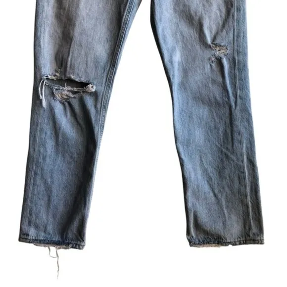 Agolde Riley High Rise Crop Jeans Light Blue Distressed Denim Size 25