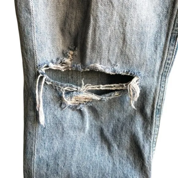 Agolde Riley High Rise Crop Jeans Light Blue Distressed Denim Size 25
