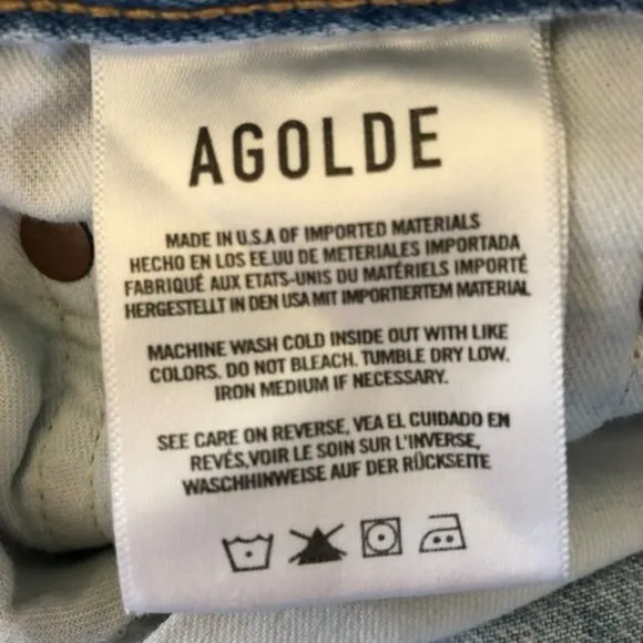 Agolde Riley High Rise Crop Jeans Light Blue Distressed Denim Size 25