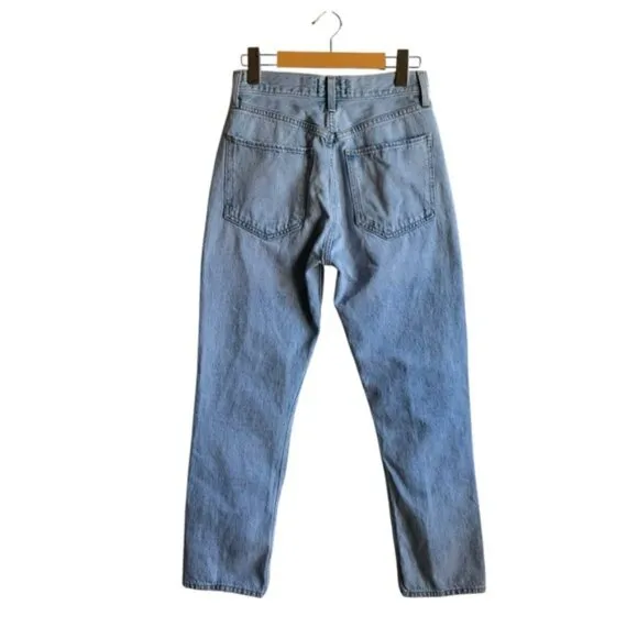 Agolde Riley High Rise Crop Jeans Light Blue Distressed Denim Size 25