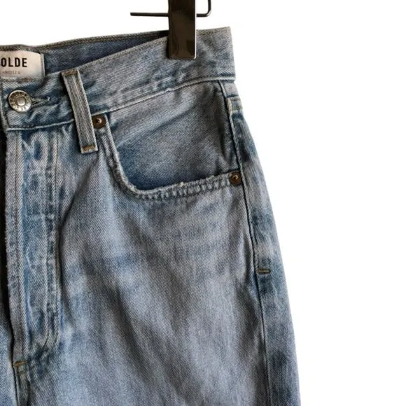 Agolde Riley High Rise Crop Jeans Light Blue Distressed Denim Size 25