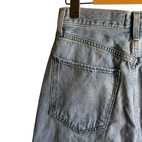 Agolde Riley High Rise Crop Jeans Light Blue Distressed Denim Size 25