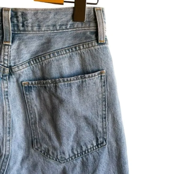 Agolde Riley High Rise Crop Jeans Light Blue Distressed Denim Size 25