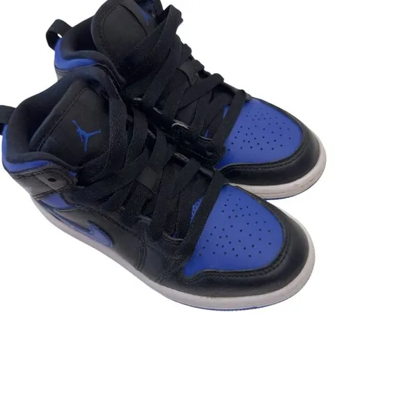 Air Jordan 1 Mid GS Black/Blue Youth High Top Sneakers Size 12C