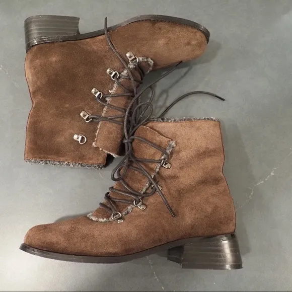AJ Valenci sz 7W brown suede lace-up lined boots