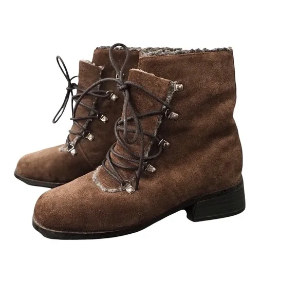 AJ Valenci sz 7W brown suede lace-up lined boots