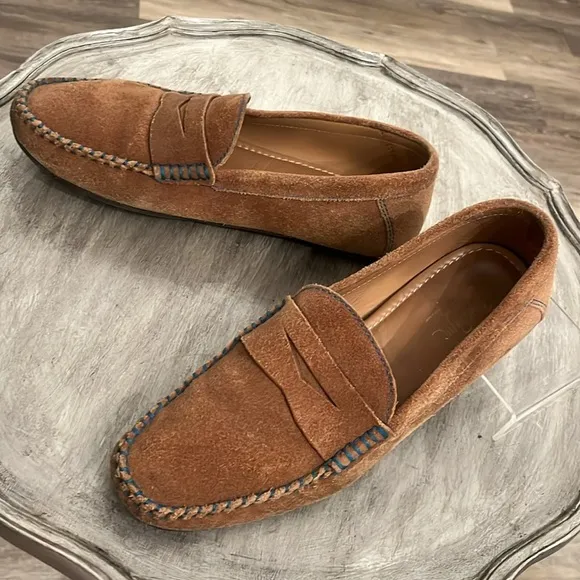 Alan Payne suede leather driving penny loafers contrast stitching size 9 slip on