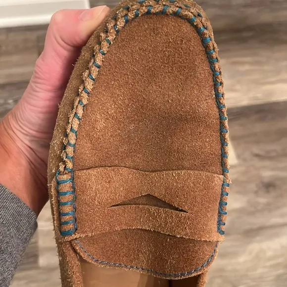 Alan Payne suede leather driving penny loafers contrast stitching size 9 slip on