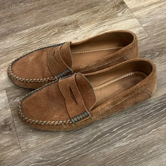 Alan Payne suede leather driving penny loafers contrast stitching size 9 slip on