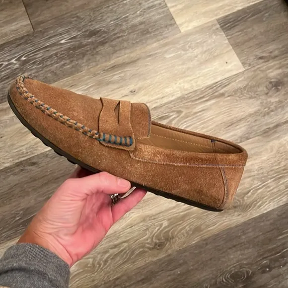 Alan Payne suede leather driving penny loafers contrast stitching size 9 slip on