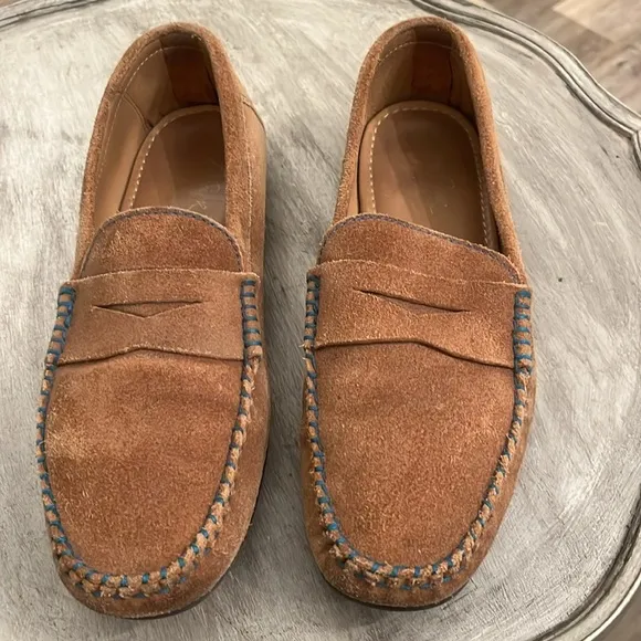 Alan Payne suede leather driving penny loafers contrast stitching size 9 slip on