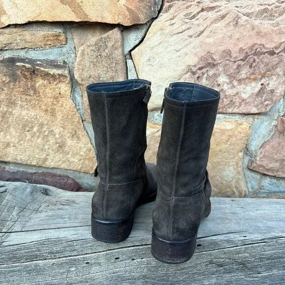 ALBERTO FERMANI Brown Suede Ankle/Mid Calf Boots w/ Ankle Strap $475 Sz EU 39.5