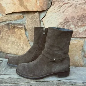 ALBERTO FERMANI Brown Suede Ankle/Mid Calf Boots w/ Ankle Strap $475 Sz EU 39.5