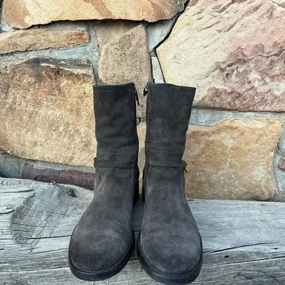 ALBERTO FERMANI Brown Suede Ankle/Mid Calf Boots w/ Ankle Strap $475 Sz EU 39.5