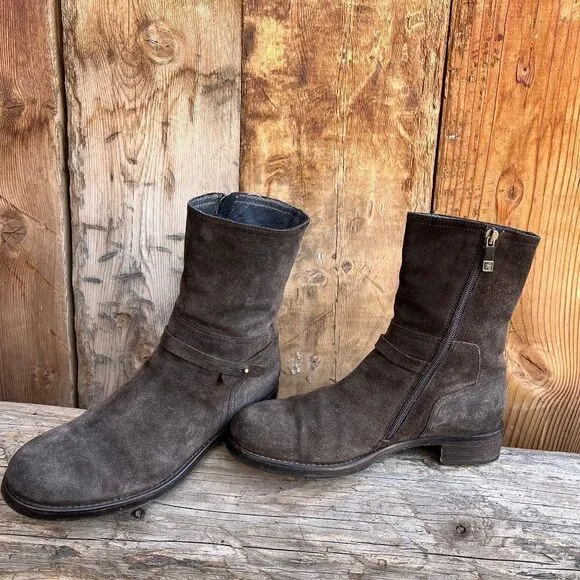 ALBERTO FERMANI Brown Suede Ankle/Mid Calf Boots w/ Ankle Strap $475 Sz EU 39.5