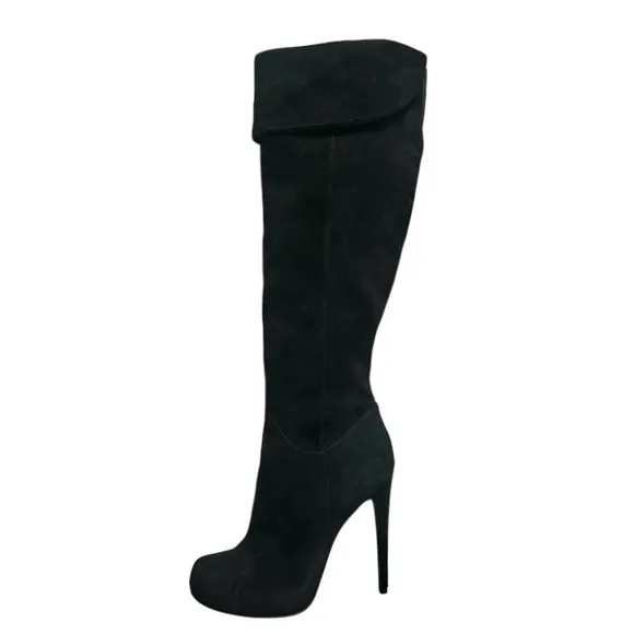 Aldo Black Suede Over the Knee Stiletto Heel Platform Boots Size 9