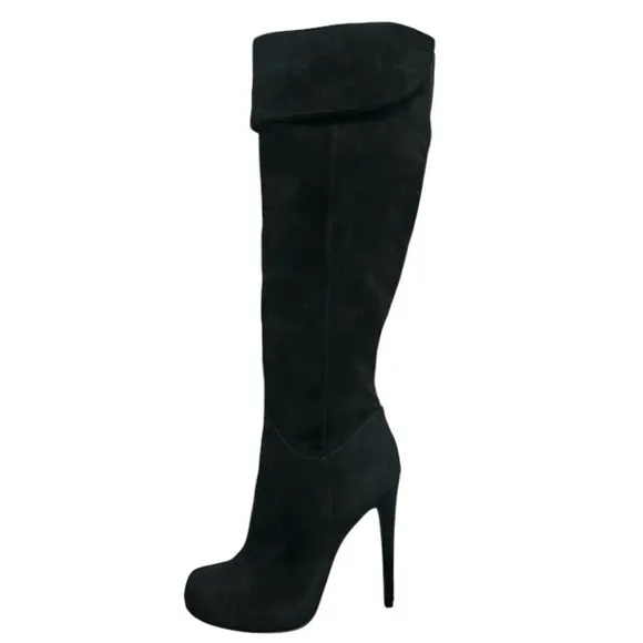 Aldo Black Suede Over the Knee Stiletto Heel Platform Boots Size 9