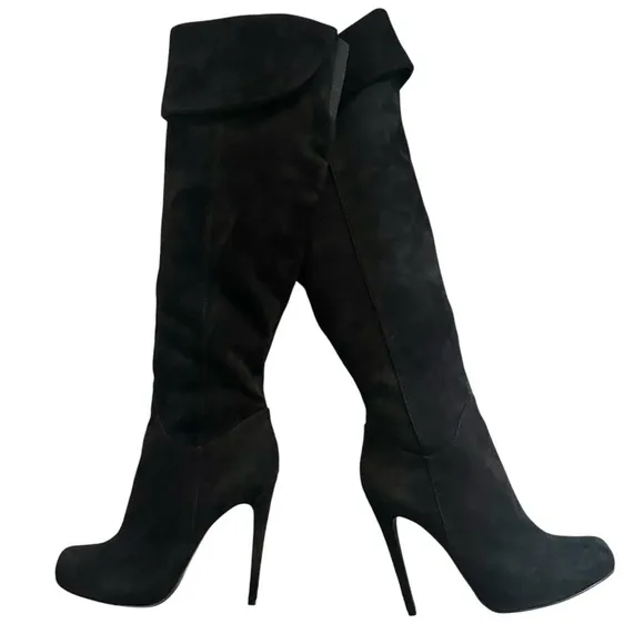 Aldo Black Suede Over the Knee Stiletto Heel Platform Boots Size 9