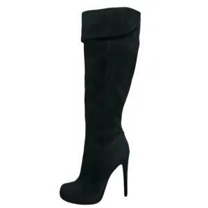 Aldo Black Suede Over the Knee Stiletto Heel Platform Boots Size 9