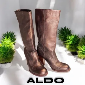ALDO Mid Calf Bronze Leather Boots 39