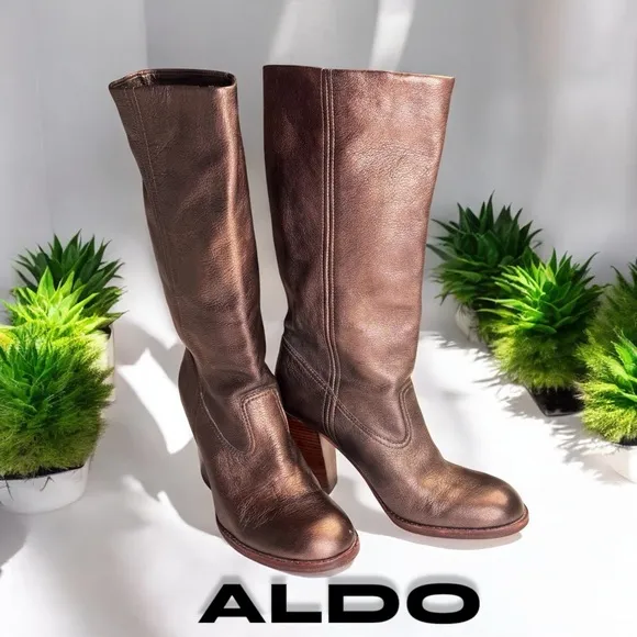 ALDO Mid Calf Bronze Leather Boots 39