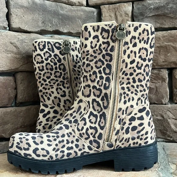 Alegria Chalet Savage Mid Calf Sherpa Lined Leopard Print Boots / SZ 38 or 8-8.5