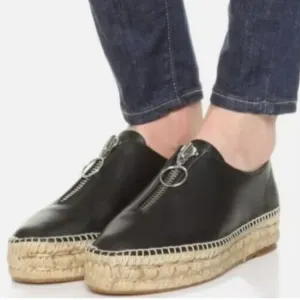 Alexander Wang Devon Zip Top Leather Espadrille Sneakers Black Size 40 EU 9 US