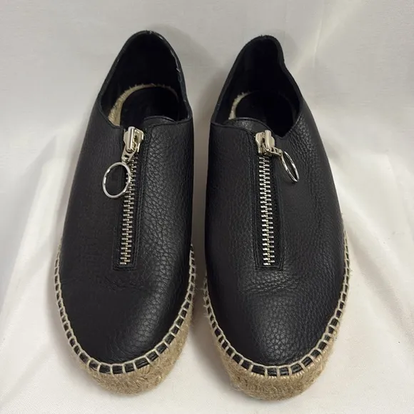 Alexander Wang Devon Zip Top Leather Espadrille Sneakers Black Size 40 EU 9 US