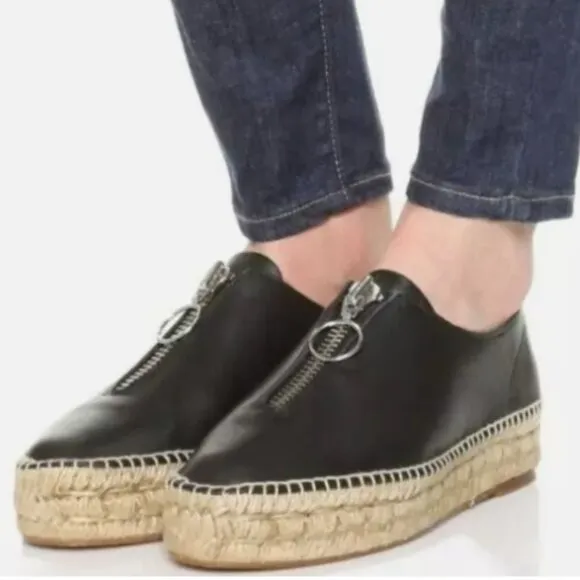 Alexander Wang Devon Zip Top Leather Espadrille Sneakers Black Size 40 EU 9 US